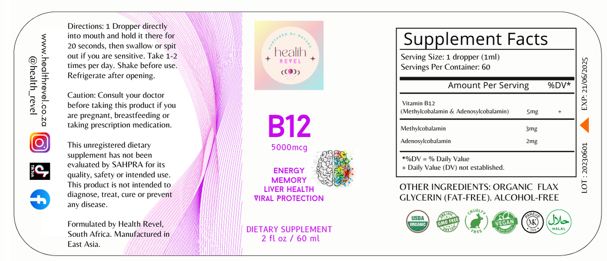 Liquid B12 (Methylcobalamin & Adenosylcobalamin) - 60ml - 5000 MCG
